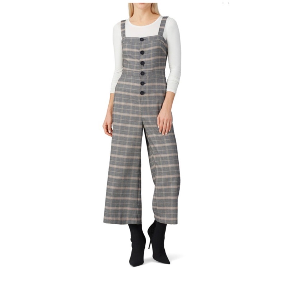 WOMENS WILLA CHECKED BUTTON FRONT CROPPED JUMPSUIT